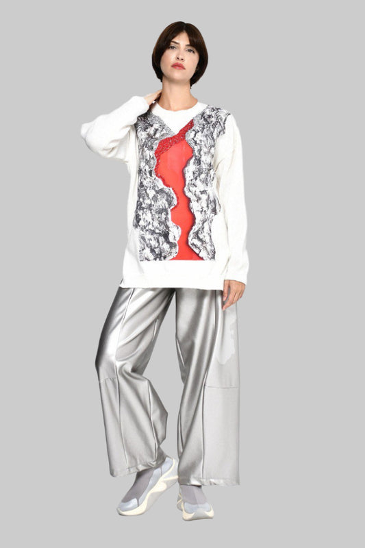 חולצת סריג אוברסייז עם הדפס דרמטי 