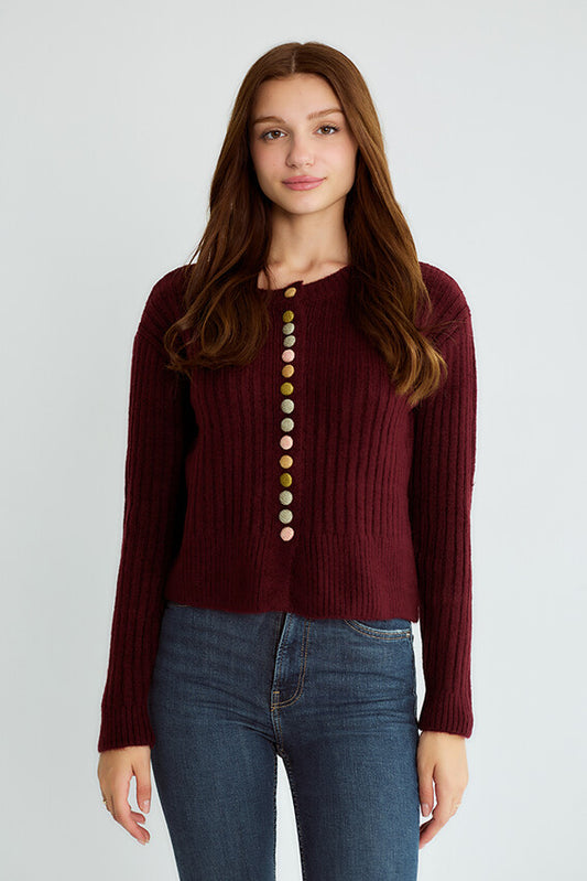 קרדיגן סריג עם כפתורים צבעוניים 