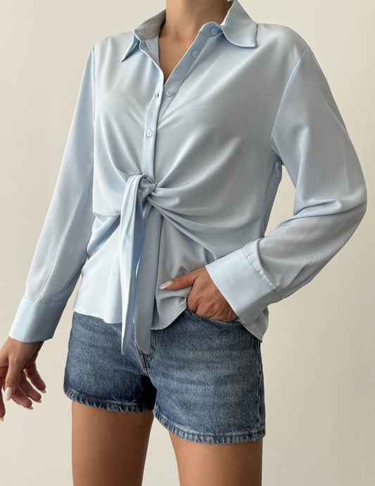 חולצת בטן מכופתרת קשירה